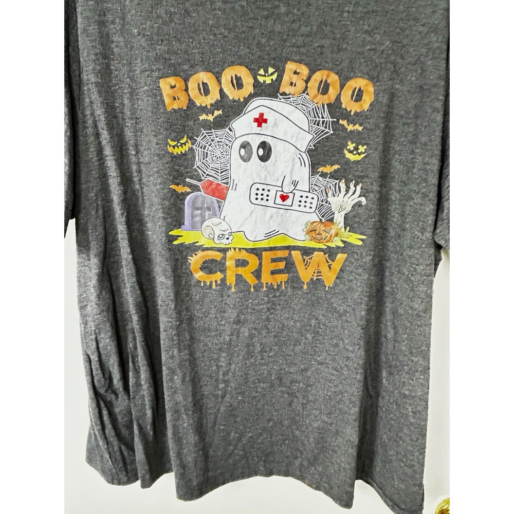 Men's Boo Boo Crew Ghost Nurse Graphic T-Shirt Gray Short Sleeve 4XL Big & Tall